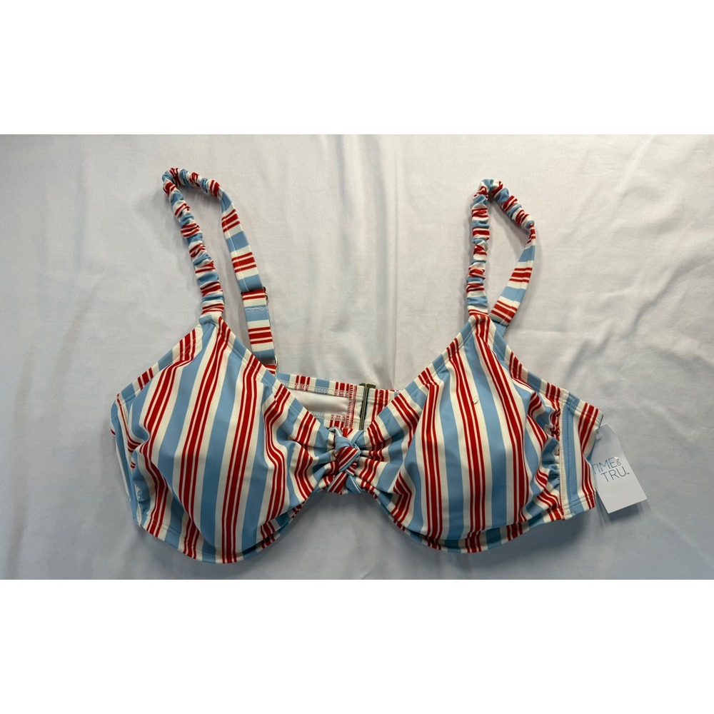 Time and Tru Womens 2X 20W-22W Bikini Swim Top Red White Blue Striped Underwire